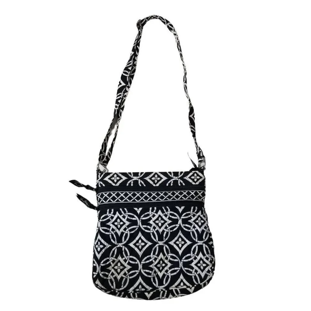 Vera Bradley Black & White Cotton Quilted Adjustable Crossbody or Shoulder Bag